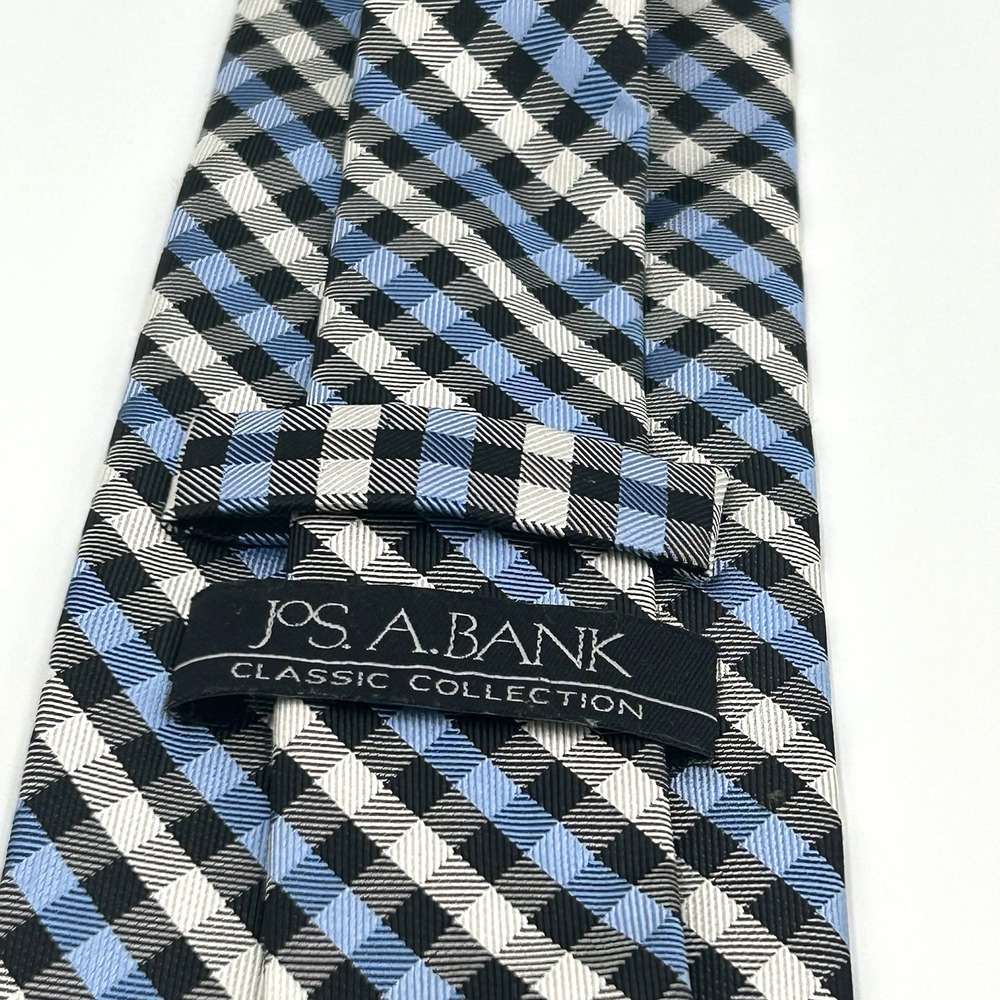 Jos. A. Bank 100% Silk Men's Neck Tie Black Blue White Plaid 3.5 Width 60 Length - Picture 7 of 12